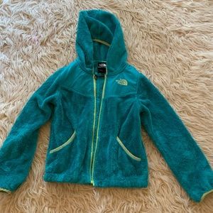 Turquoise Kids North Face Fleece  w/ hood. Small